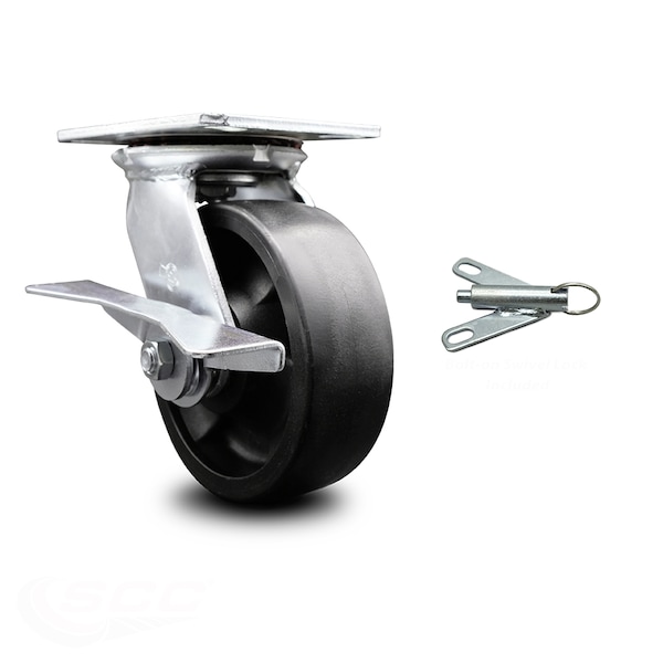 6 Inch Glass Filled Nylon Caster with Ball Bearing and Brake/Swivel Lock SCC